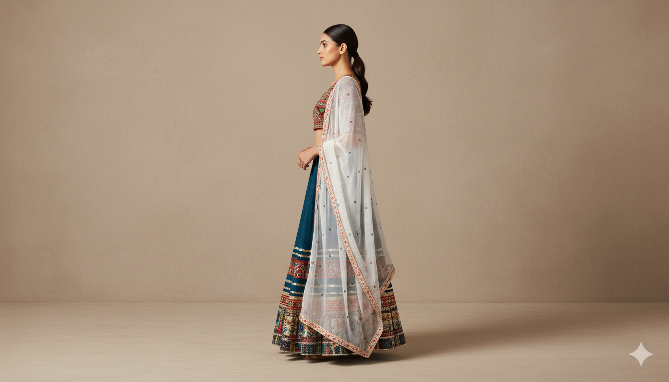 product blue with white duppata