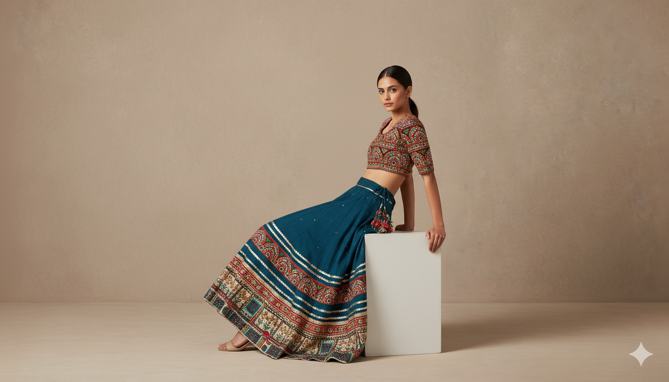 product blue with white duppata