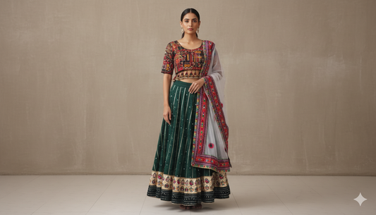 product olive green with white duppata